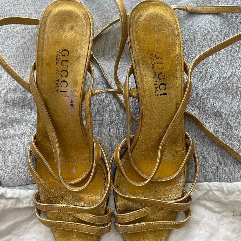 Gucci Gold Strappy Sandals with High Heel size 39